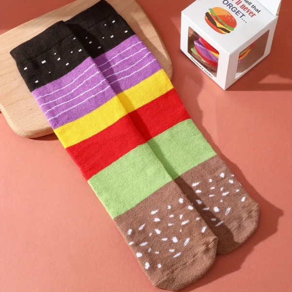 A unique pair of hamburgers with personalized patterns for both men and women,gift socks for friends on Halloween,seasonal items - Image 3