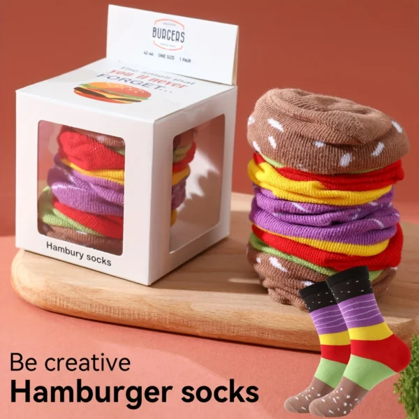 A unique pair of hamburgers with personalized patterns for both men and women,gift socks for friends on Halloween,seasonal items