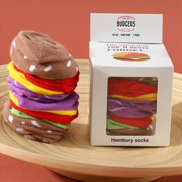 A unique pair of hamburgers with personalized patterns for both men and women,gift socks for friends on Halloween,seasonal items - Image 5