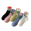 3 Pairs Cotton Women Socks Casual Breathable Japanese Korean Style Cartoon Flower Candy Color Fashion Female Middle Tube Sock - Image 6