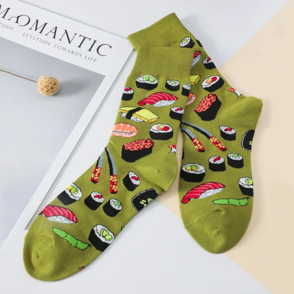1 Pair Women's Cozy Cotton Crew Socks Sushi Carrot Watermelon Ice Cream Avocado Egg Hamburger Pattern Street Cartoon Funny Socks - Image 3