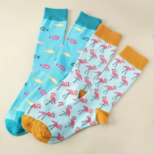 2 Pairs Women Men's Crew Socks Fruit Animal Pattern Funny Cartoon Socks Couple