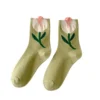 3 Pairs Cotton Women Socks Casual Breathable Japanese Korean Style Cartoon Flower Candy Color Fashion Female Middle Tube Sock - Image 5
