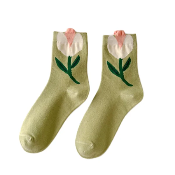 3 Pairs Cotton Women Socks Casual Breathable Japanese Korean Style Cartoon Flower Candy Color Fashion Female Middle Tube Sock - Image 5