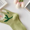 3 Pairs Cotton Women Socks Casual Breathable Japanese Korean Style Cartoon Flower Candy Color Fashion Female Middle Tube Sock - Image 3
