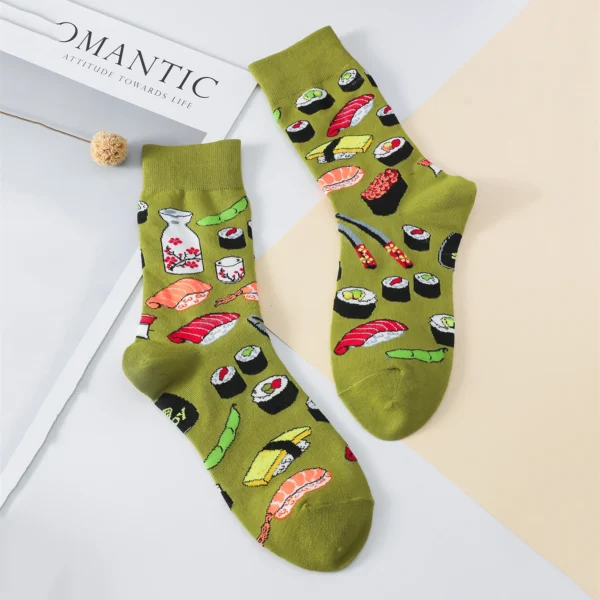 1 Pair Women's Cozy Cotton Crew Socks Sushi Carrot Watermelon Ice Cream Avocado Egg Hamburger Pattern Street Cartoon Funny Socks - Image 2