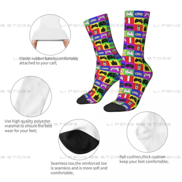 Old School Game Rainbow Red Blue Yellow Controller Men Women Socks Cycling Novelty Spring Summer Autumn Winter Stockings Gift - Image 5