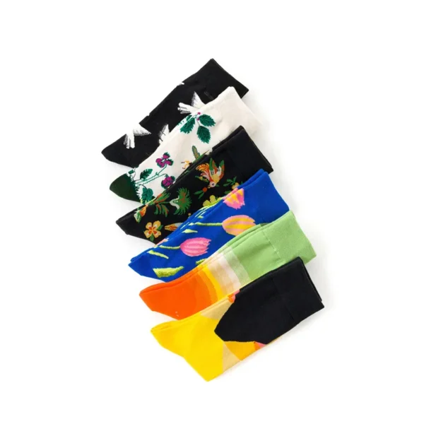 1 Pair Couple Socks Harajuku Style Art-painted Flower Plant Pigeons Suit in All Seasons For Daily Dress Streetwear - Image 4