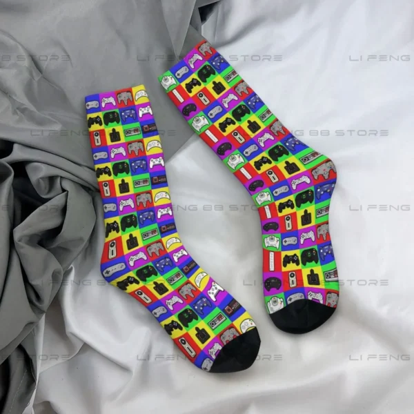 Old School Game Rainbow Red Blue Yellow Controller Men Women Socks Cycling Novelty Spring Summer Autumn Winter Stockings Gift
