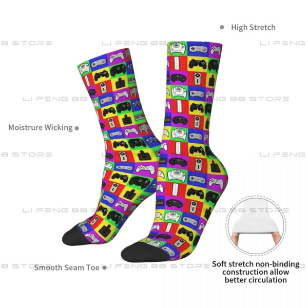 Old School Game Rainbow Red Blue Yellow Controller Men Women Socks Cycling Novelty Spring Summer Autumn Winter Stockings Gift - Image 6