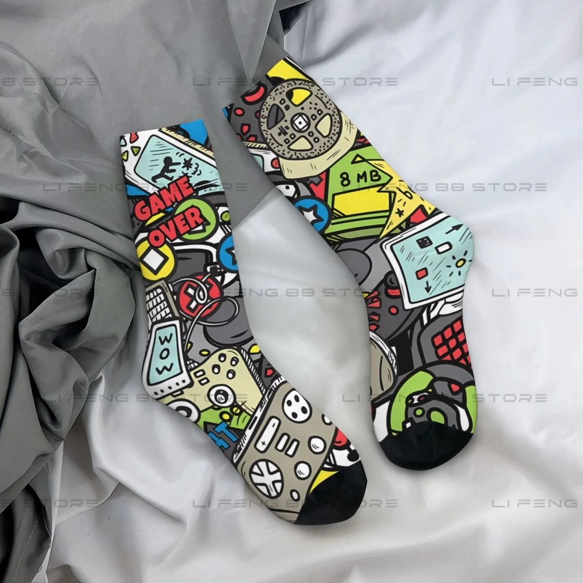 Gaming Colour Wallpaper Old School Game Unisex Winter Socks Cycling Happy Socks Street Style Crazy Sock