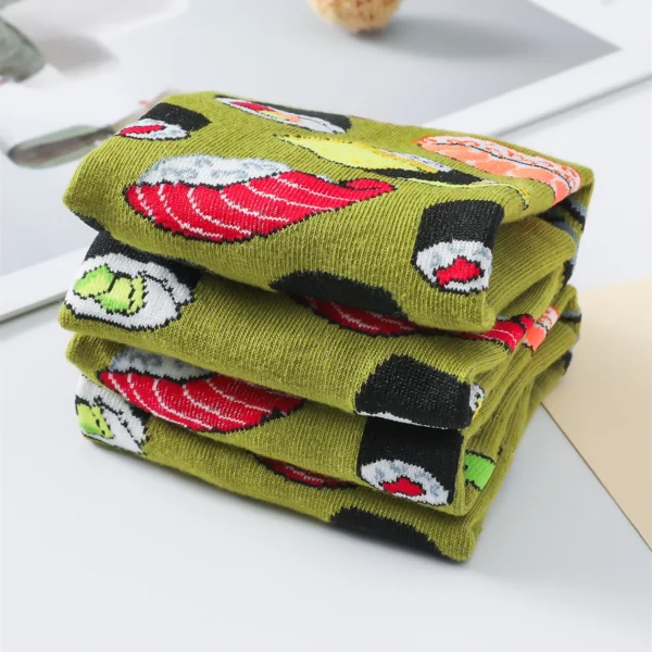 1 Pair Women's Cozy Cotton Crew Socks Sushi Carrot Watermelon Ice Cream Avocado Egg Hamburger Pattern Street Cartoon Funny Socks - Image 4