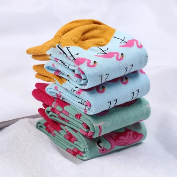 1Pair 35-44 Men Casual Cotton Sock Harajuku Cartoon Flamingo Loving Heart Cute Funny Character Japanese Socks - Image 6