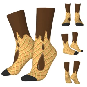 Nutty Chocolate Ice Cream Waffle Men and Women printing Socks,fashion Applicable throughout the year Dressing Gift