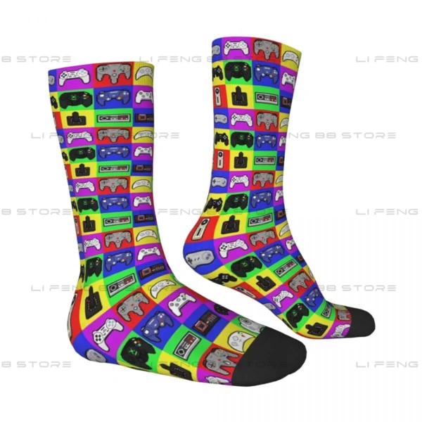 Old School Game Rainbow Red Blue Yellow Controller Men Women Socks Cycling Novelty Spring Summer Autumn Winter Stockings Gift - Image 3
