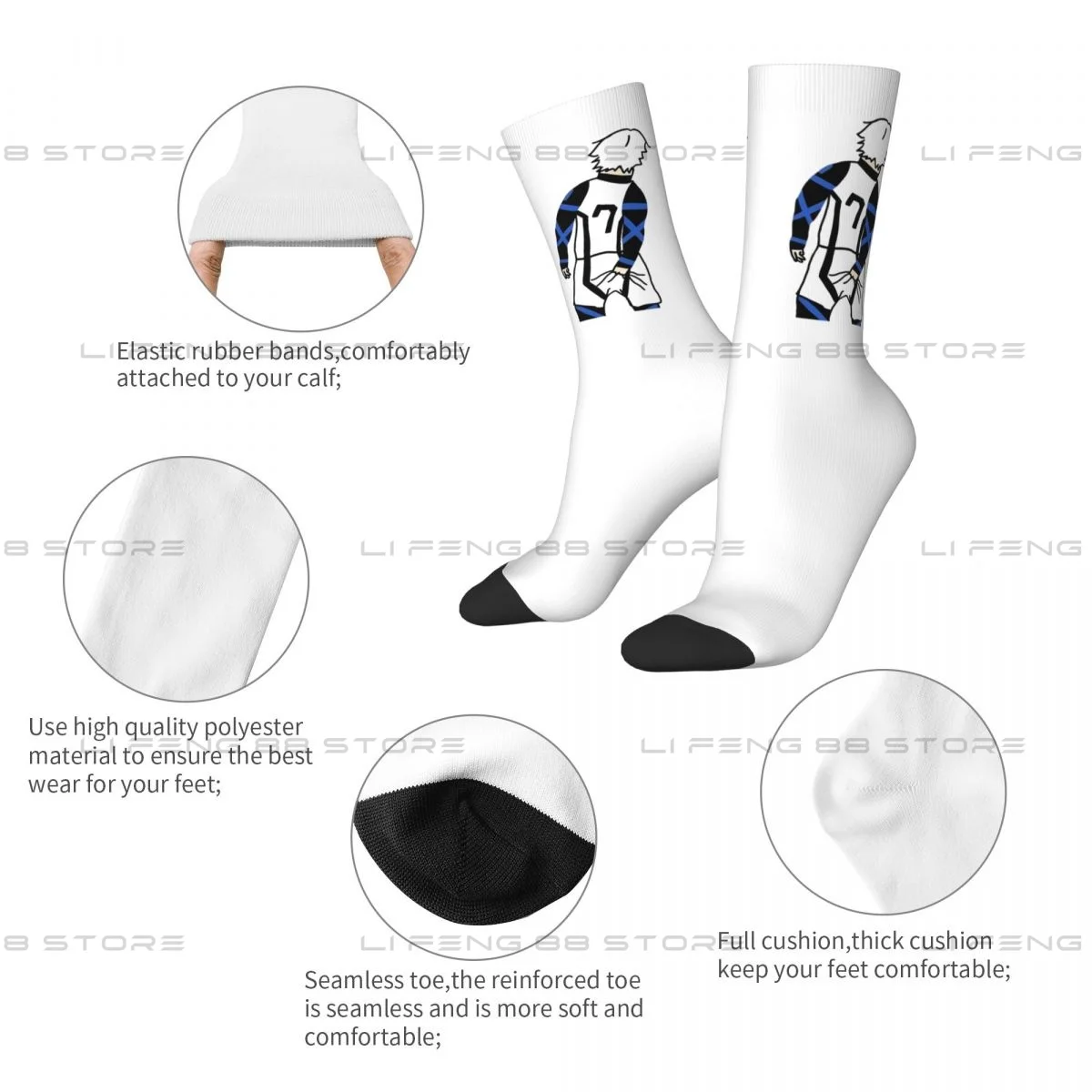 Anime Blue Lock Isagi Yoichi Unisex Winter Socks Warm Happy Socks Street Style Crazy Sock - Image 5