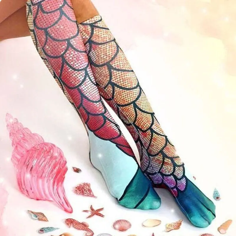 3D Printed Mermaid Socks For Women Fashion Soft Summer Beach Fish Tail Funny Socks Novelty Meias Harajuku Fish Scale Socks
