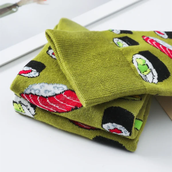 1 Pair Women's Cozy Cotton Crew Socks Sushi Carrot Watermelon Ice Cream Avocado Egg Hamburger Pattern Street Cartoon Funny Socks - Image 5
