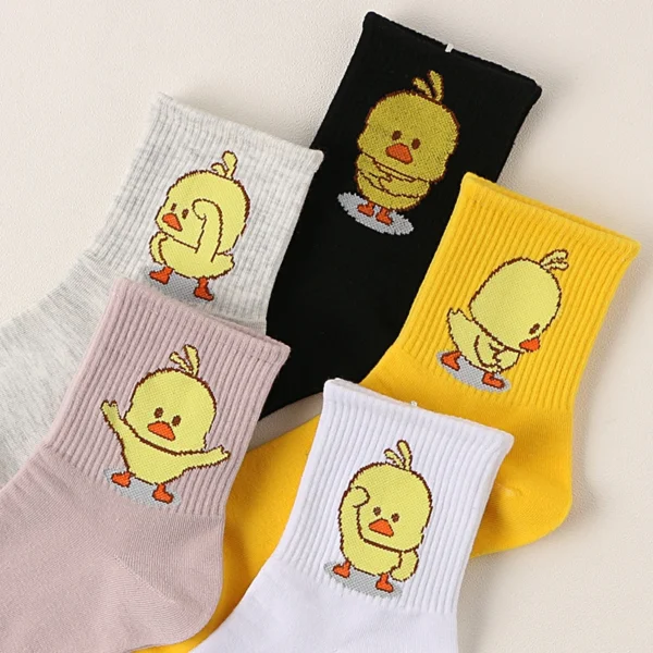 Unisex Cute Cartoon Dancing Yellow Duck Socks Hip Hop Cool Hipster Socks Cotton Art Funny Socks Tide Pet Elf Casual Sox - Image 2