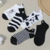 5 Pairs/Pack Women's Cow Letter Stripe Print Cartoon Cute Ankle Socks Cotton Soft Breathable Spring Summer Short Socks Lot - Image 2