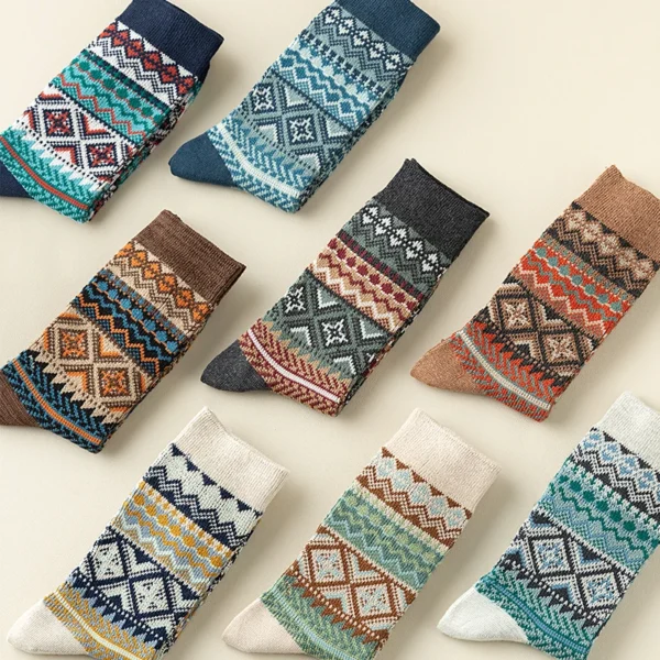 Men's Dress Socks,Cotton Crew Socks,3 Pairs,Breathable and sweat-absorbing ，Funky Colorful Pattern Crew Socks - Image 2