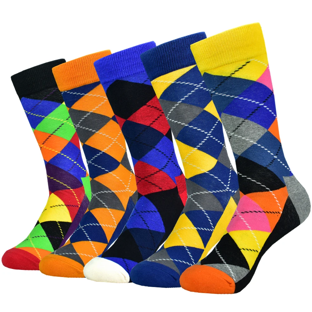 5Pack Men's Color Dress Casual Fashion Happy Socks Combed Cotton Socks Men Gifts